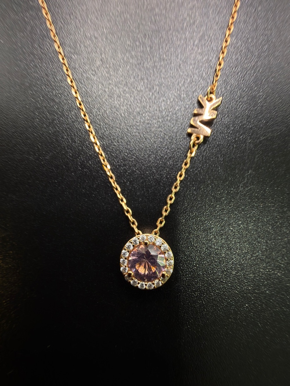 MICHAEL KORS 925 ROSE GOLD PAVE HALO PENDANT NECKLACE PINK DAINTY FEMININE - Picture 8 of 9
